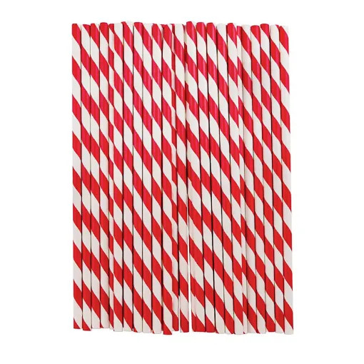 Picture of PAPER Red Stripe Drinking Straws Standard (Box of 250) 